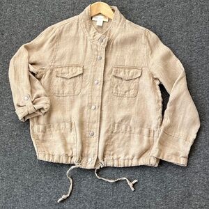 C&C California 100% Linen Lightweight Shacket M Snaps Cinch Roll up Sleeve Tab